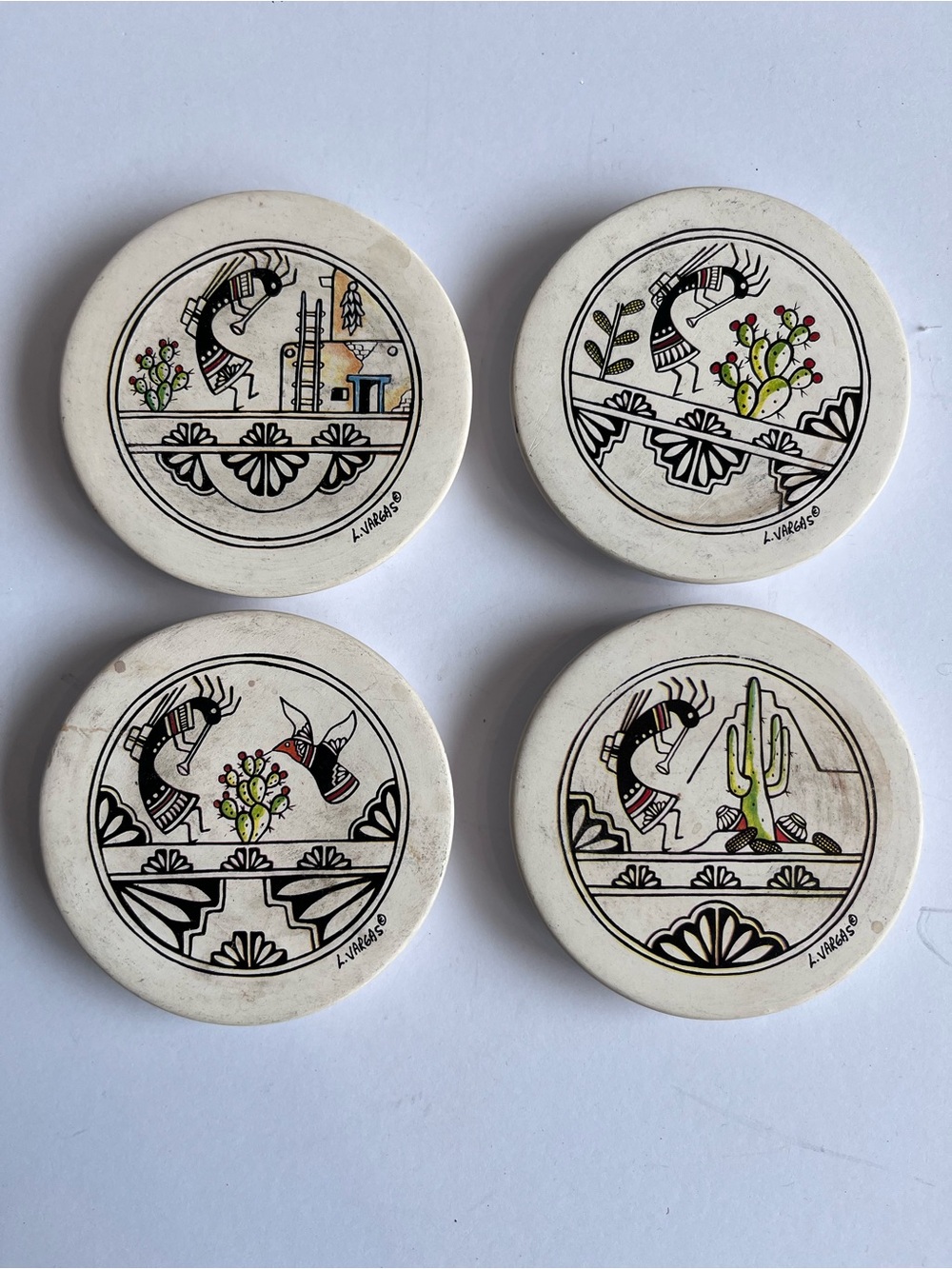 Vintage L. Vargas Kokopelli Set of 4 Coasters